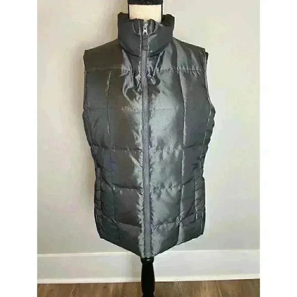 Lands' End Down Feather Puffer Vest Shiny Gray Full Zip Women's Size M - Picture 1 of 16